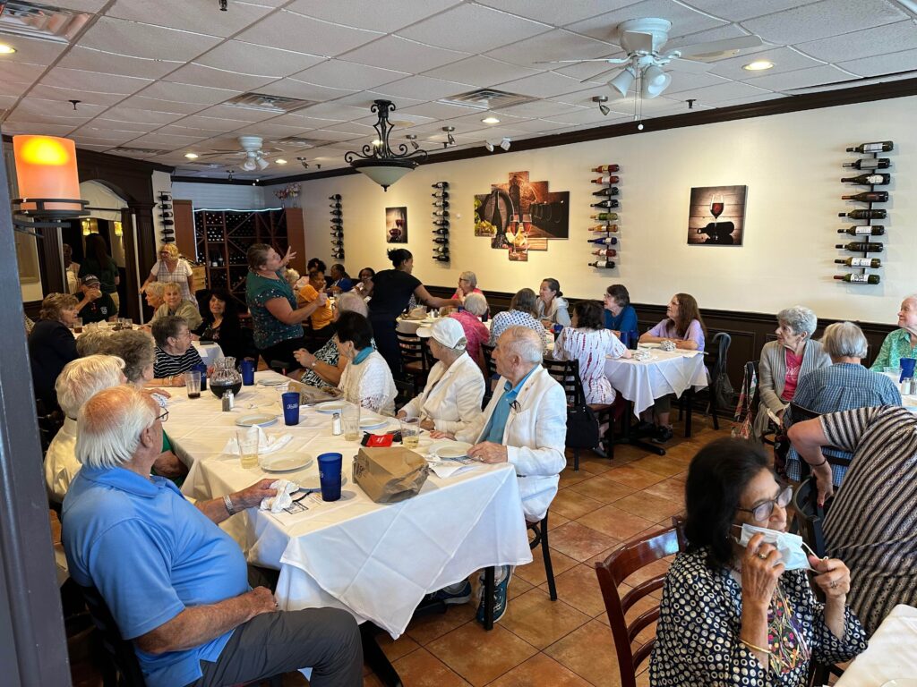 Croton Caring celebrated National Senior Citizen’s day on August 22, 2023 with a delicious pizza & salad luncheon at Pronto Pizzeria & Restaurant in Croton On Hudson. This year’s event was sponsored by the New York Presbyterian- Hudson Valley Hospital Center.  More than 50 local Croton seniors were treated to a delicious four course meal and enjoyed seeing their friends and meeting new ones.