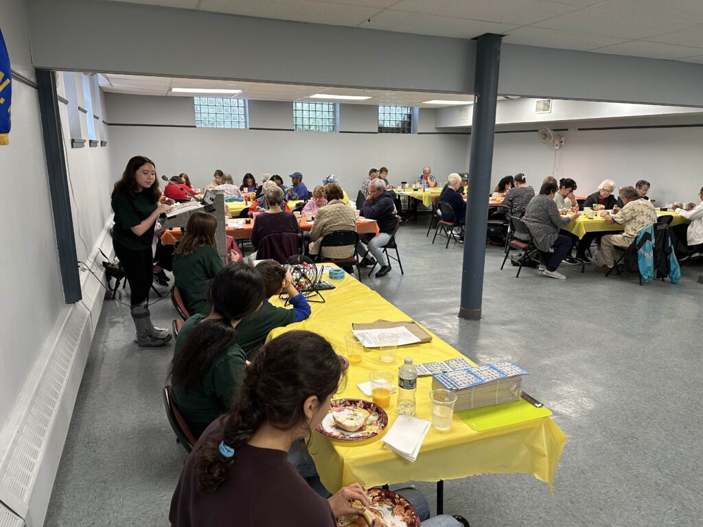 More than 40 seniors showed up despite the predicted rain storm to enjoy bagels and bingo with Croton Caring . Seniors enjoyed visiting with friends and playing bingo for local gift cards to restaurants & stores. A big thank you to our great group of student volunteers headed up by student board member , Jenny Sun