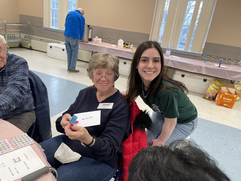 On March 2 nd , Croton Caring hosted the first of its 2024 Bagels and Bingo senior events at the
Harmon Firehouse. The program, designed and run by CHHS student Sadie Spagnoli, welcomed
more than fifty-five Croton seniors for a morning of bagels from Bagels on Hudson and ten
games of bingo with each winner receiving a gift card to local businesses. More than a dozen
high school students joined in to provide support and ensure that the event was a success.